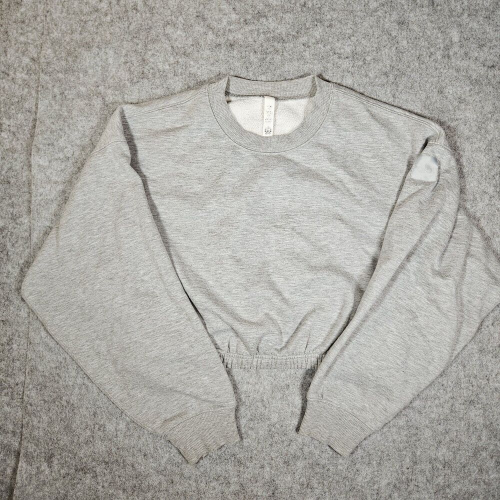 Alo Yoga Devotion Gray Crew‎ Neck Cropped Pullover Sweatshirt Athleisure READ